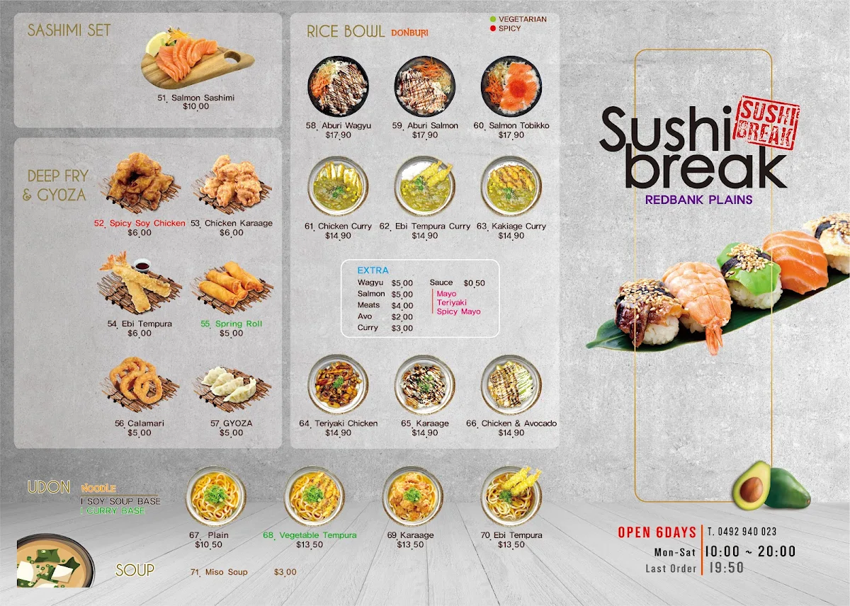 Menu, Sushi Break Redbank Plains