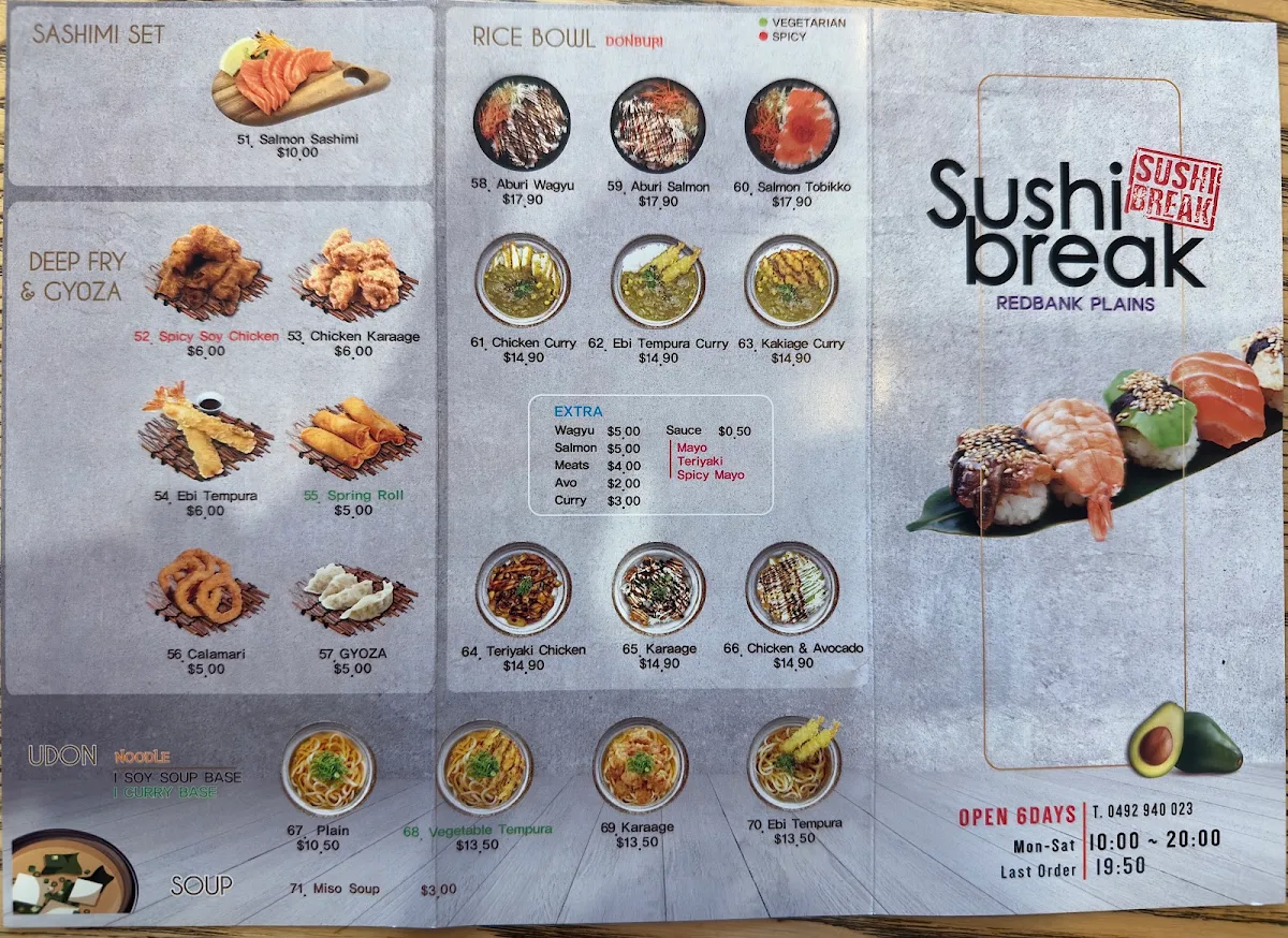 Menu, Sushi Break Redbank Plains