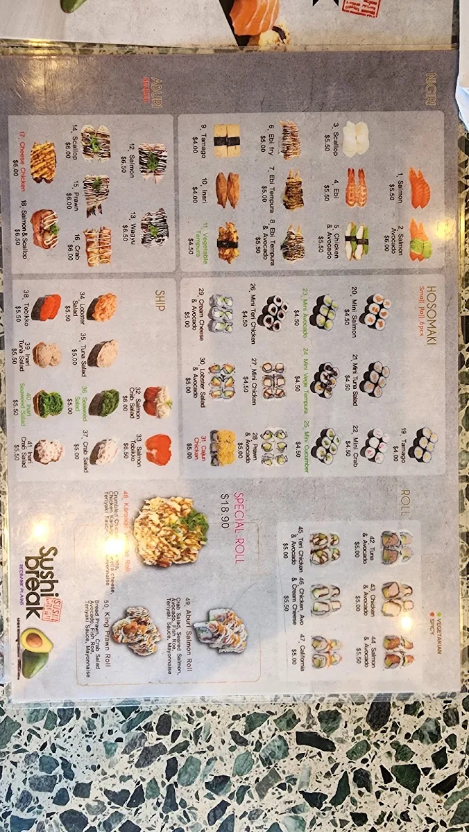 Menu, Sushi Break Redbank Plains