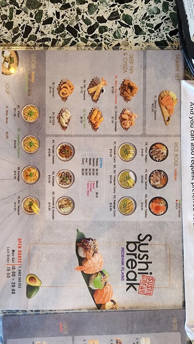 Menu, Sushi Break Redbank Plains