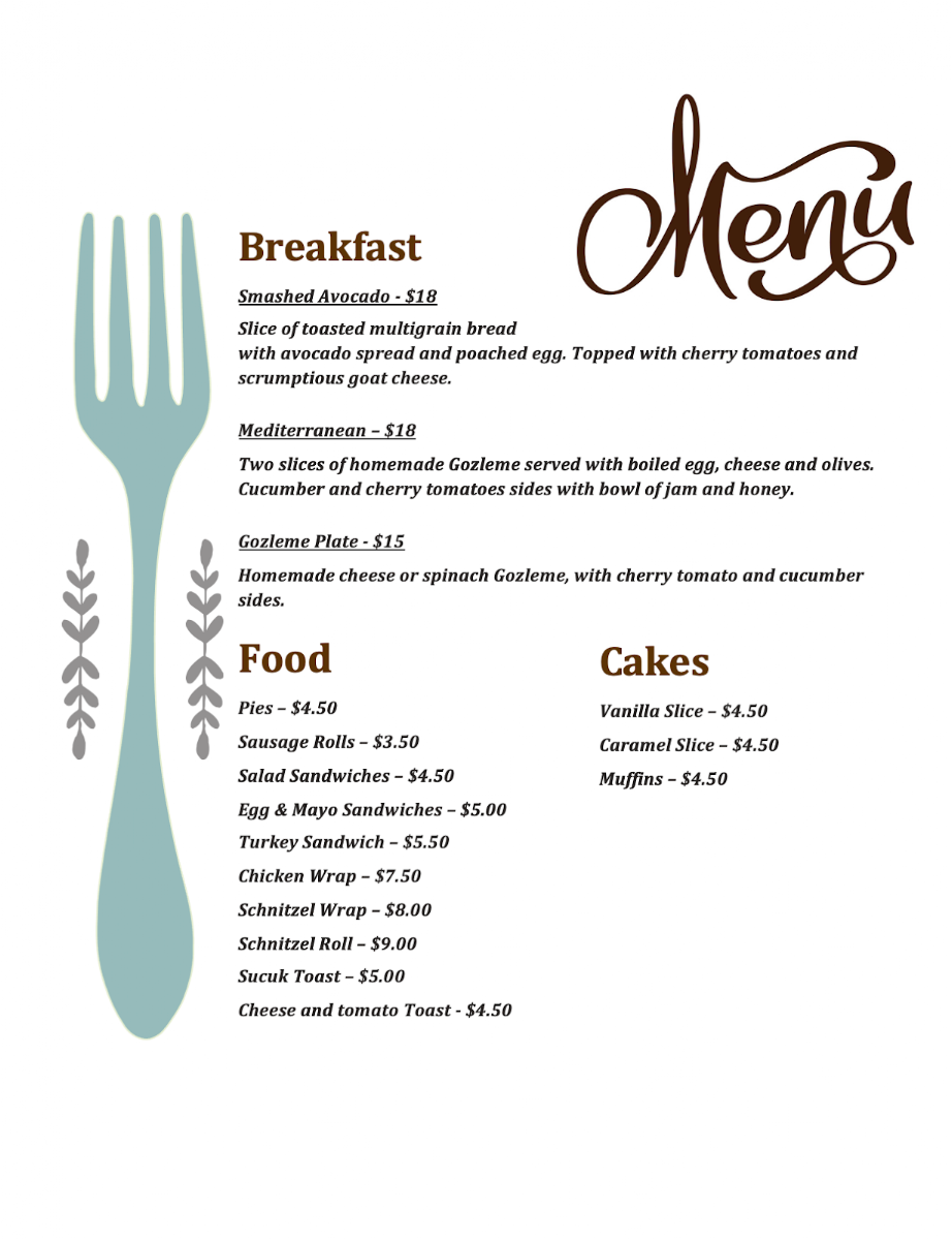 Menu, Olympic Cafe