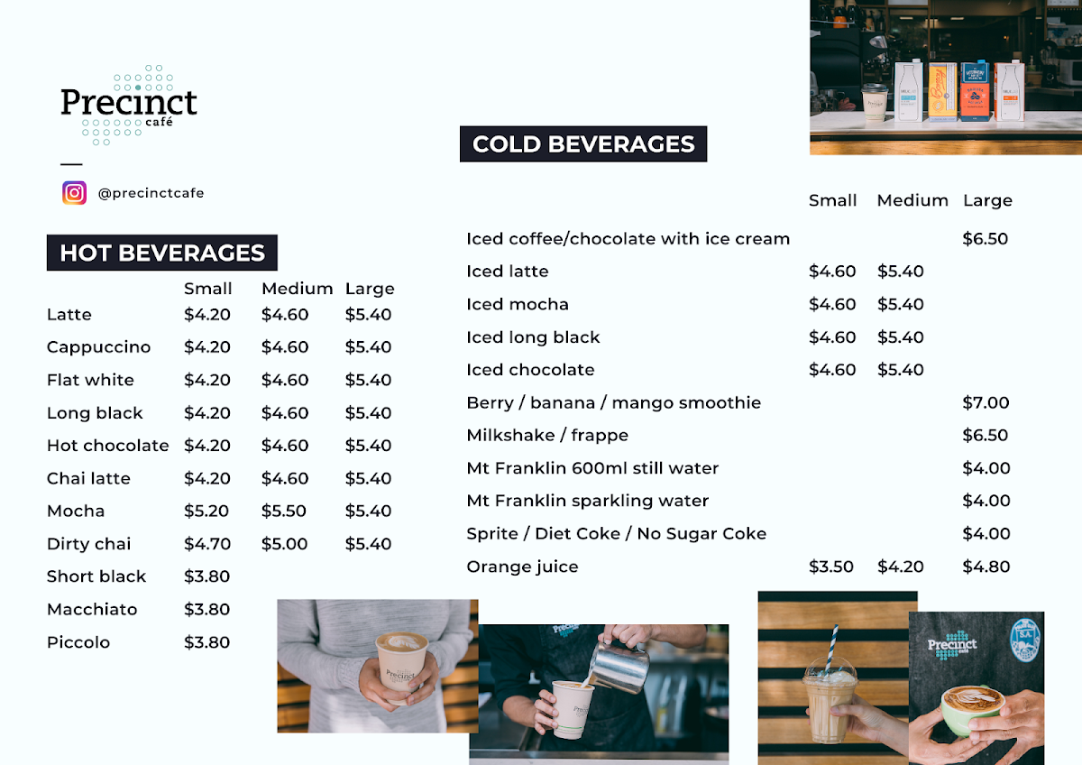 Menu, The Precinct Café