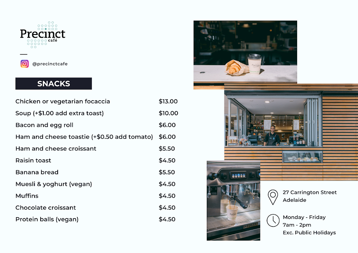 Menu, The Precinct Café