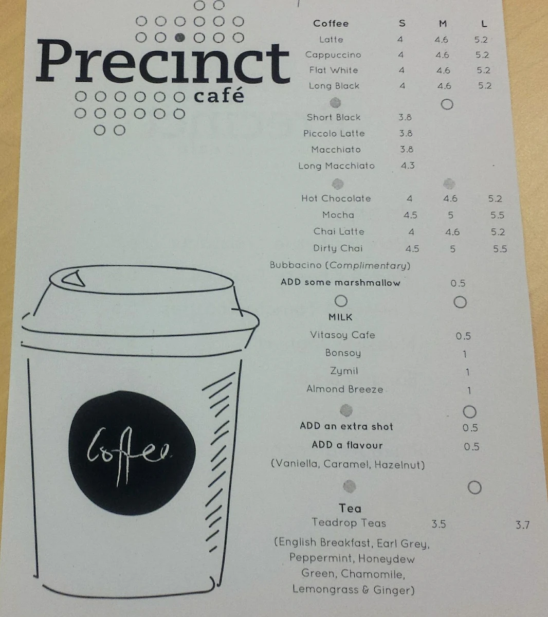 Menu, The Precinct Café