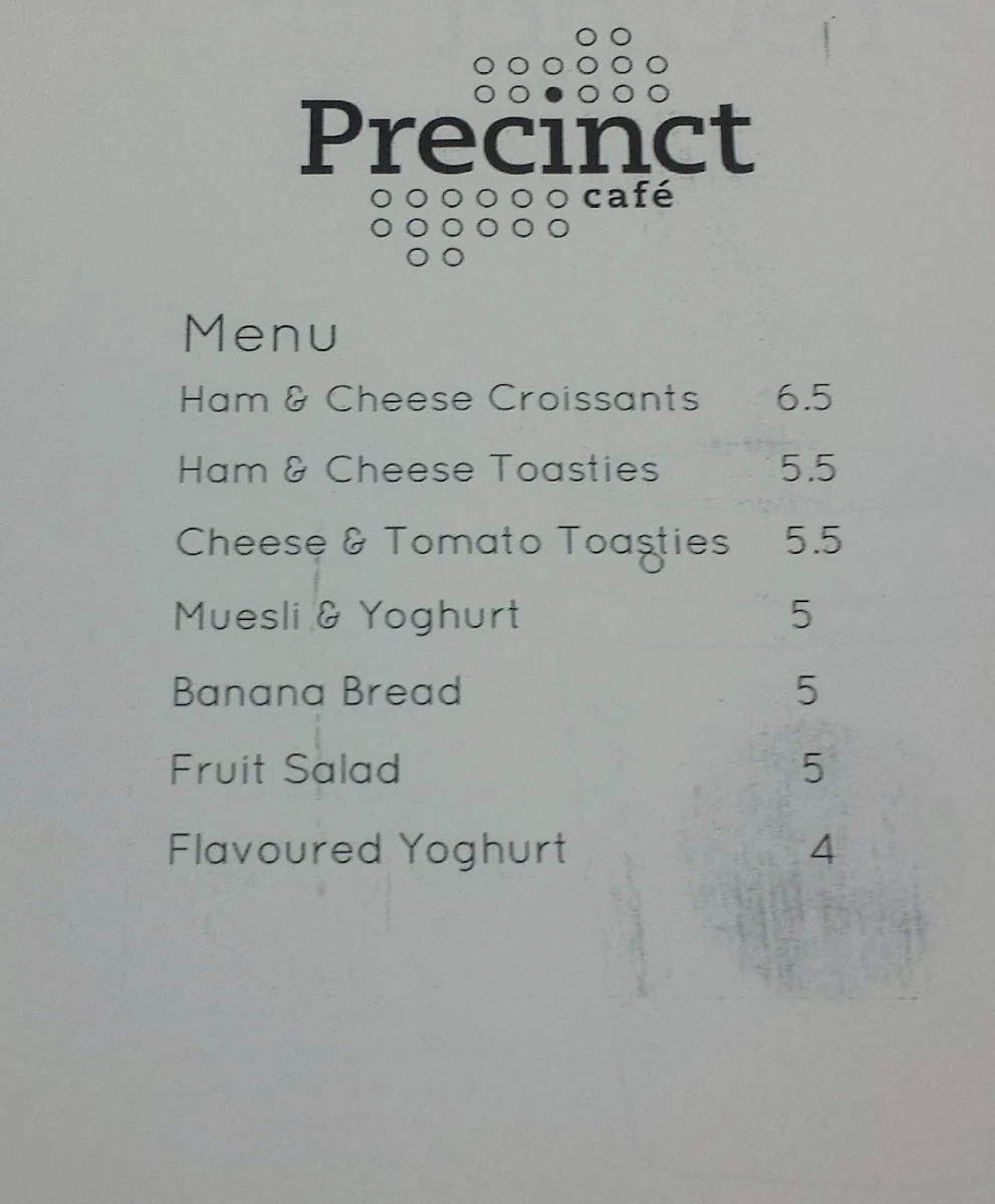 Menu, The Precinct Café