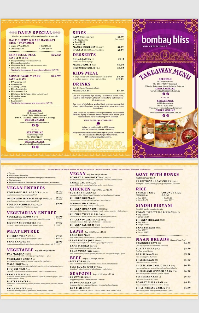 Menu, Bombay Bliss