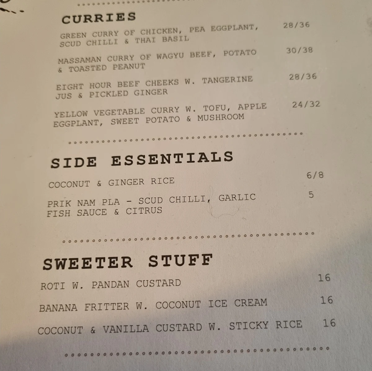 Menu, Golden Boy