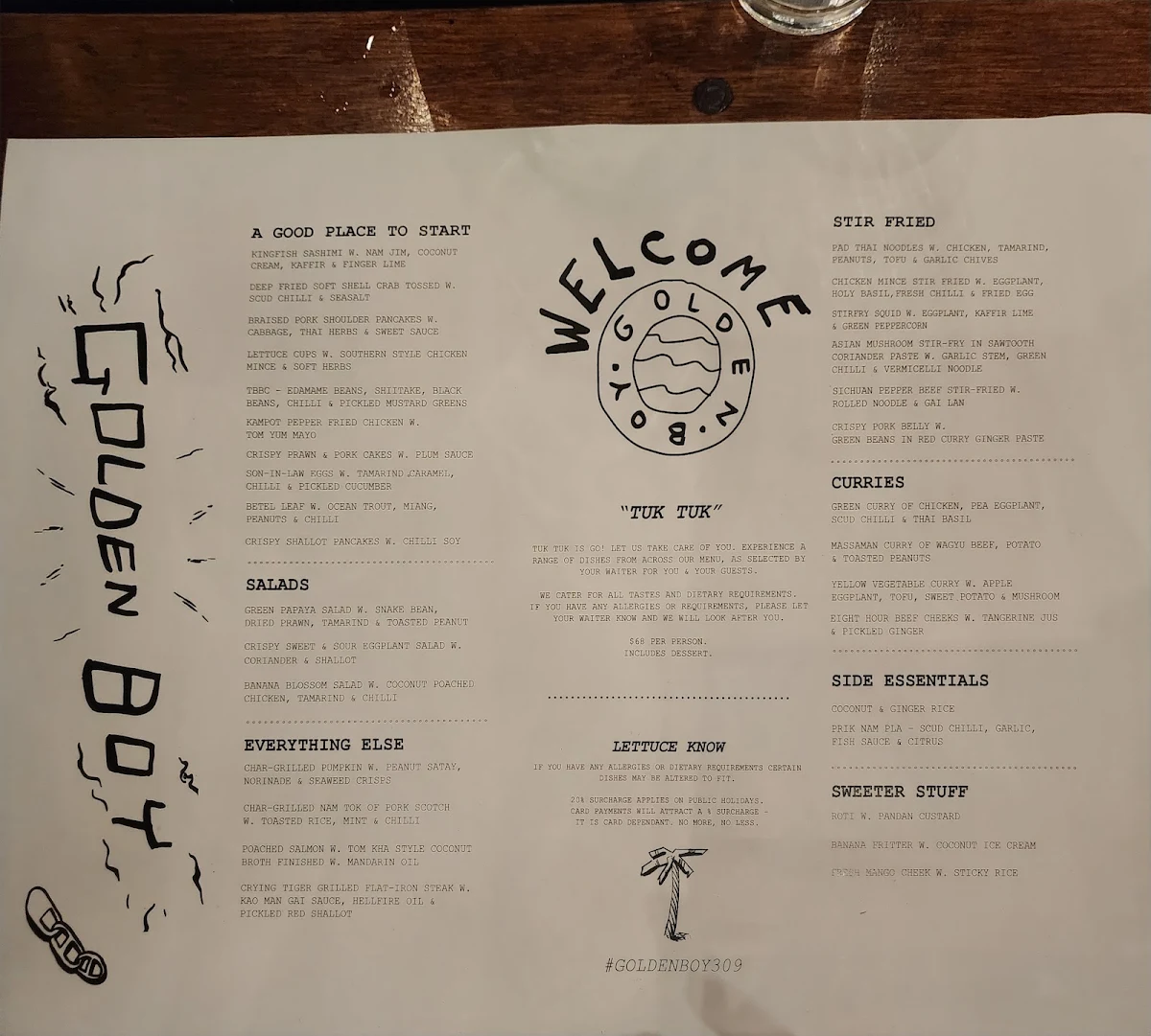 Menu, Golden Boy