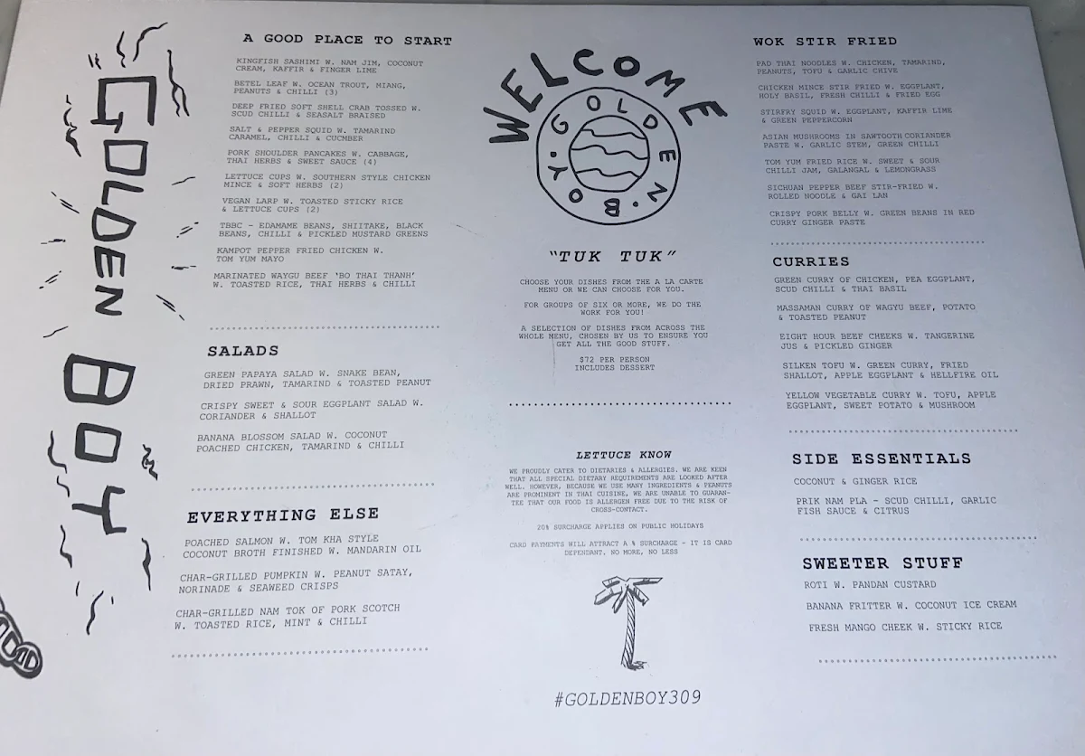 Menu, Golden Boy