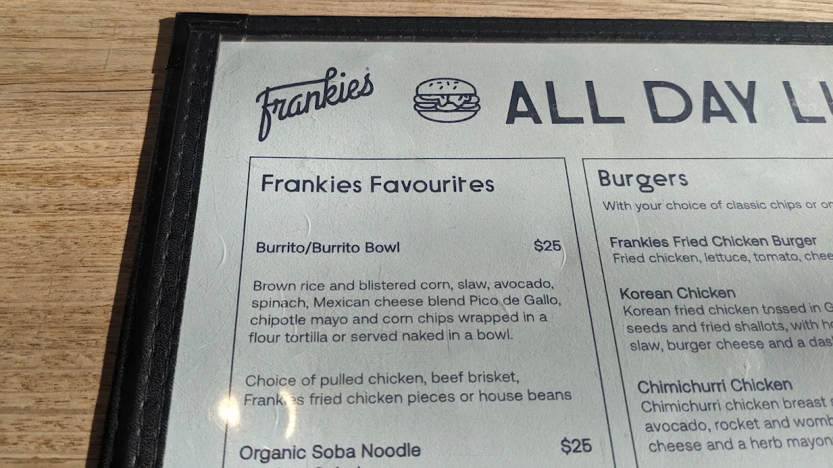 Menu, Frankies Warragul