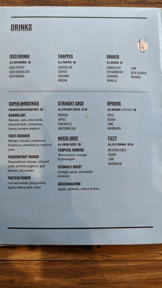 Menu, Frankies Warragul