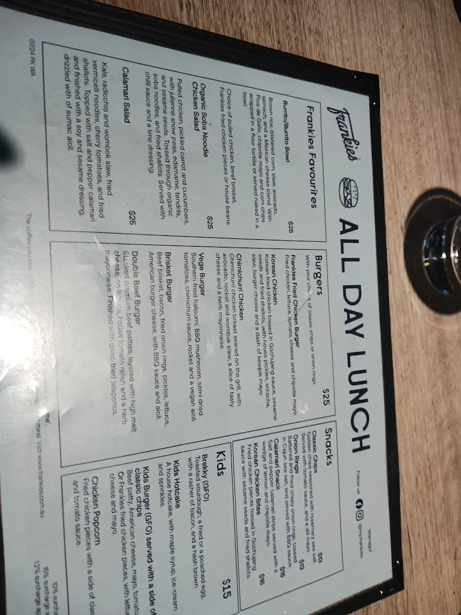 Menu, Frankies Warragul