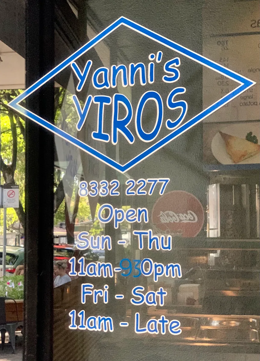 Menu, Yanni's Yiros Norwood