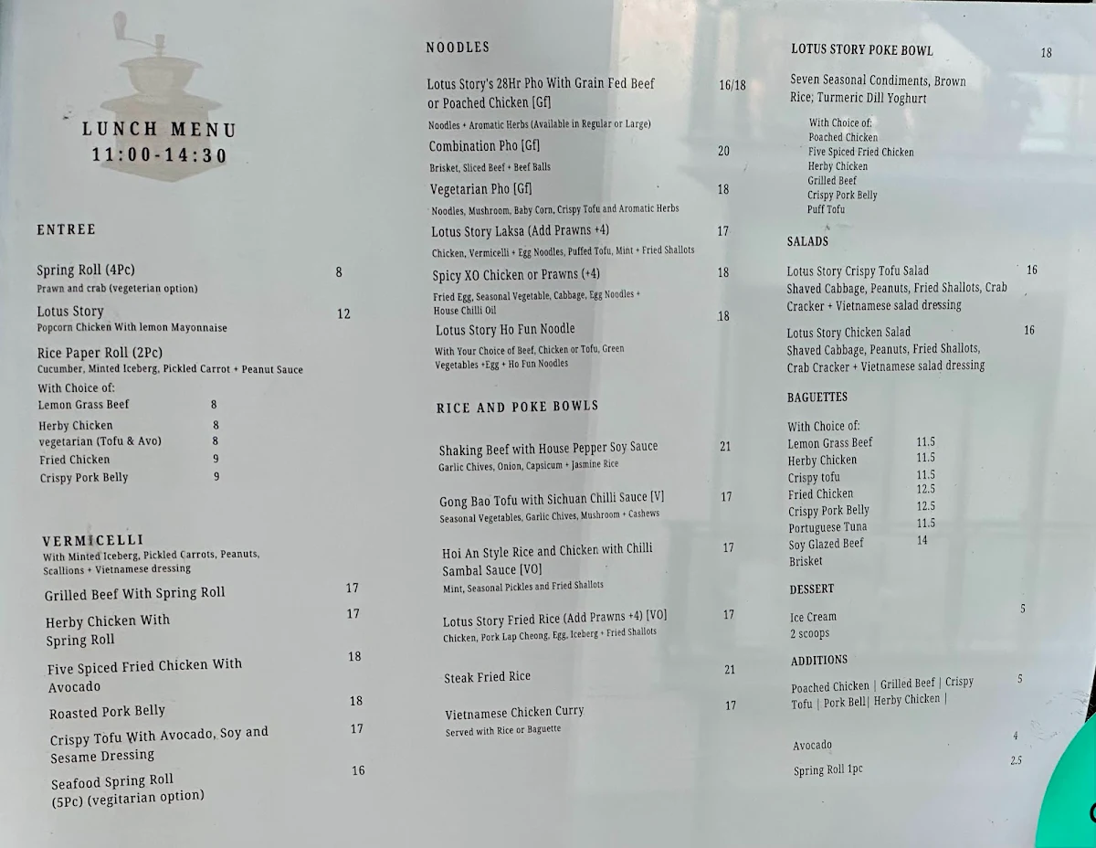 Menu, Peony’s Corner