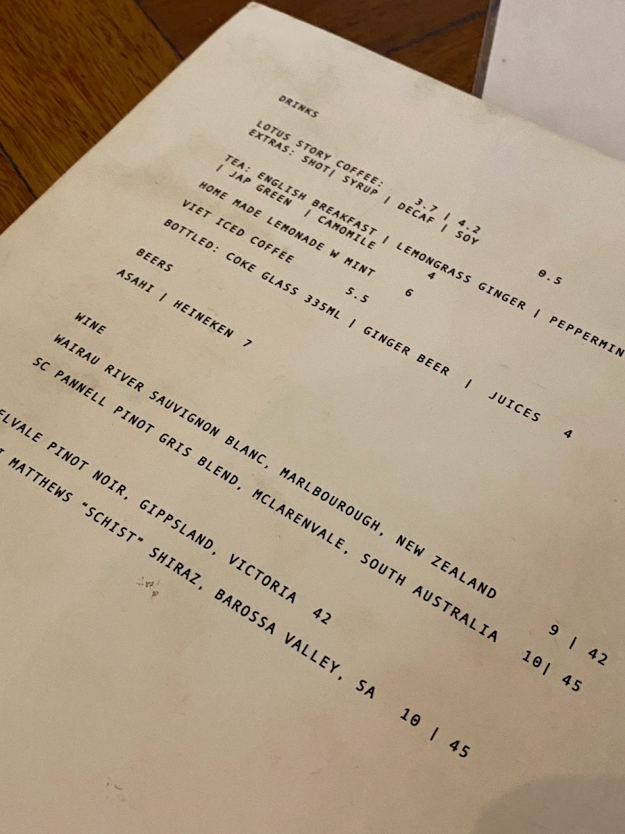 Menu, Peony’s Corner