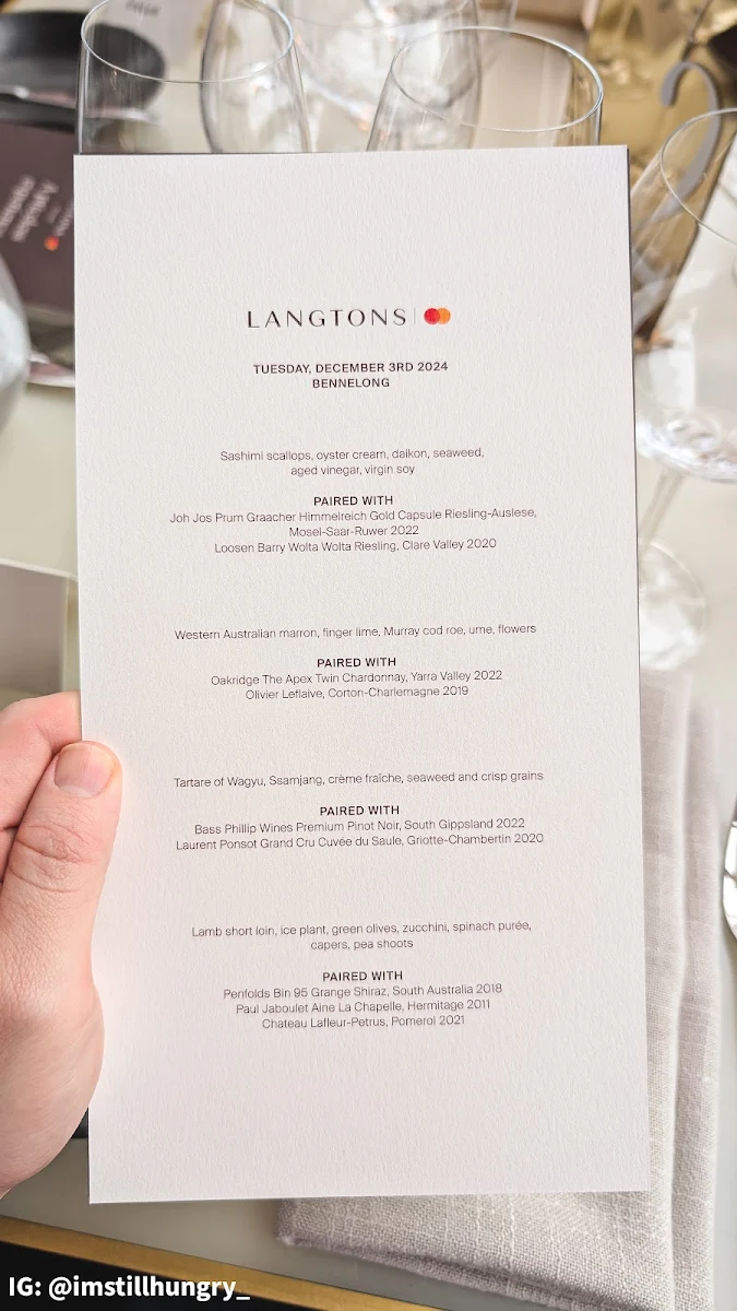 Menu, Bennelong