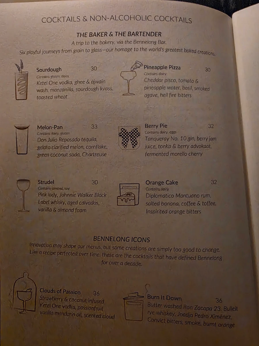 Menu, Bennelong