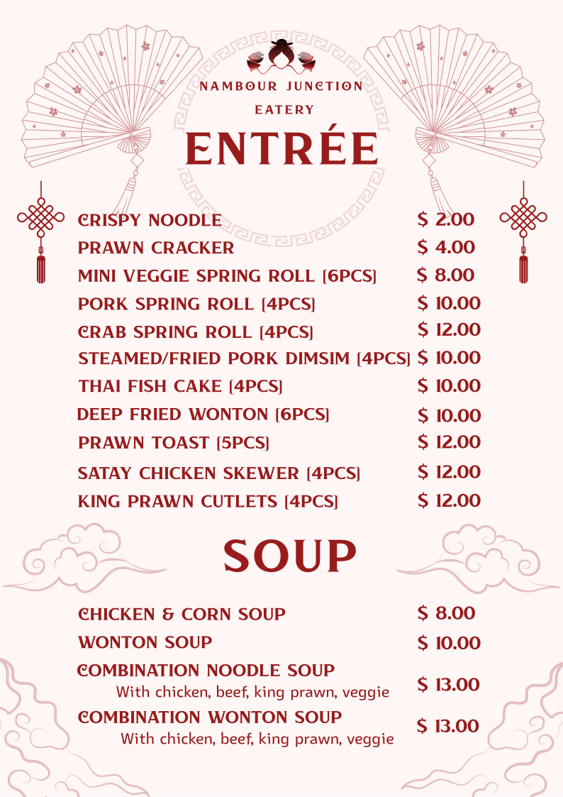 Menu, Nambour Junction Eatery (Chinese Take-Away)