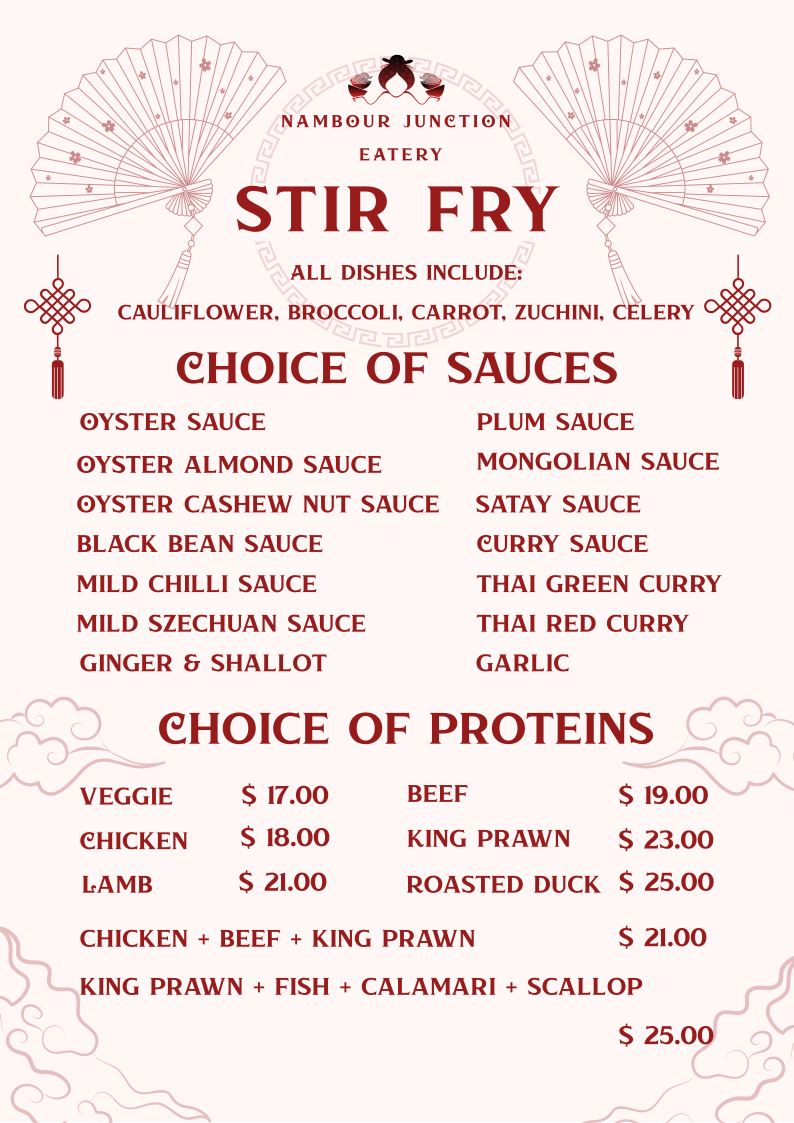 Menu, Nambour Junction Eatery (Chinese Take-Away)