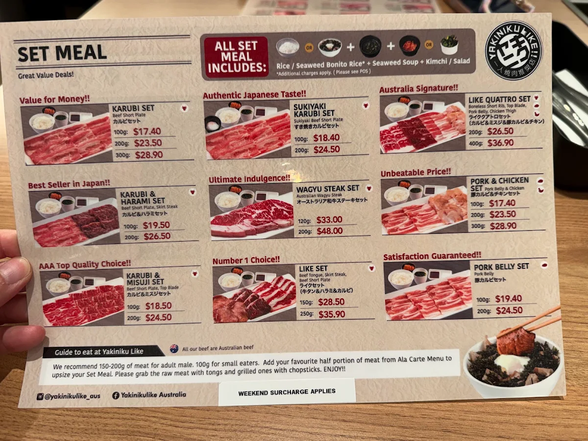 Menu, Yakiniku Like Melbourne
