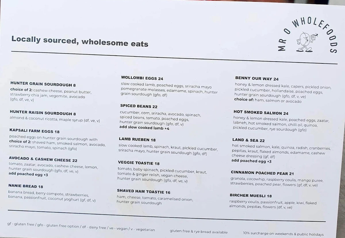 Menu, Mr O Wholefoods
