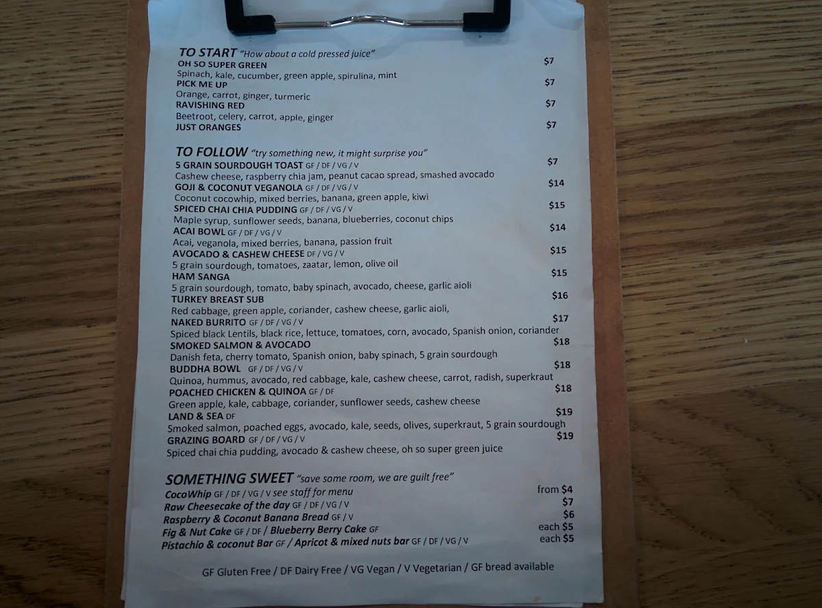 Menu, Mr O Wholefoods