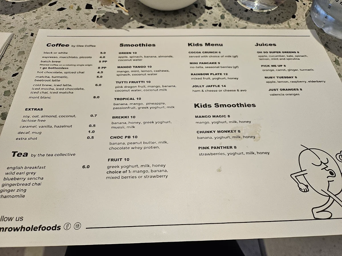 Menu, Mr O Wholefoods