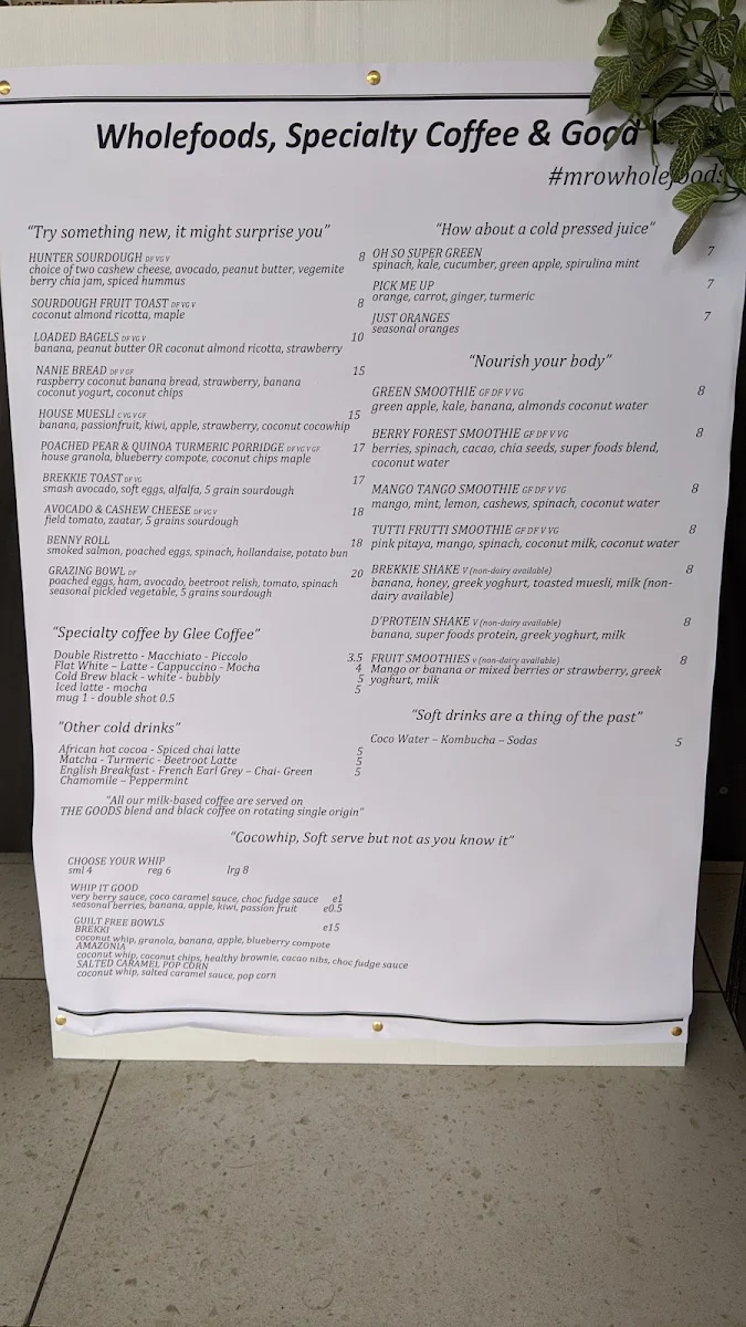Menu, Mr O Wholefoods