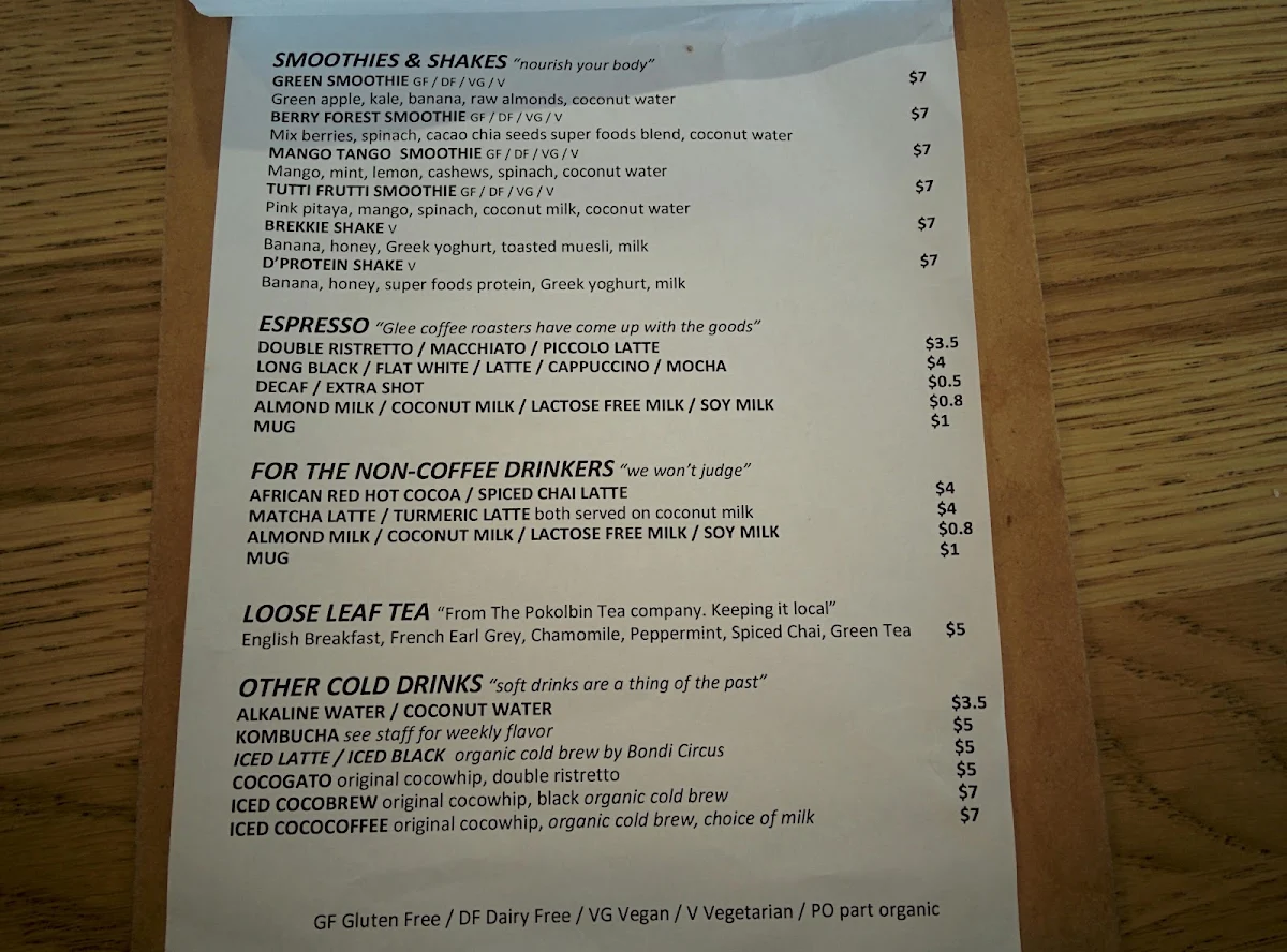 Menu, Mr O Wholefoods
