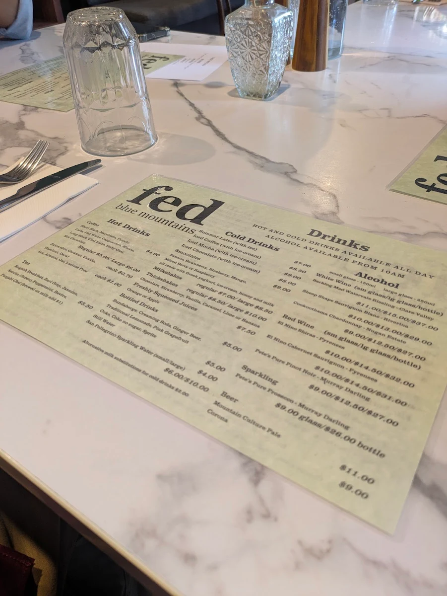 Menu, Fed Blue Mountains