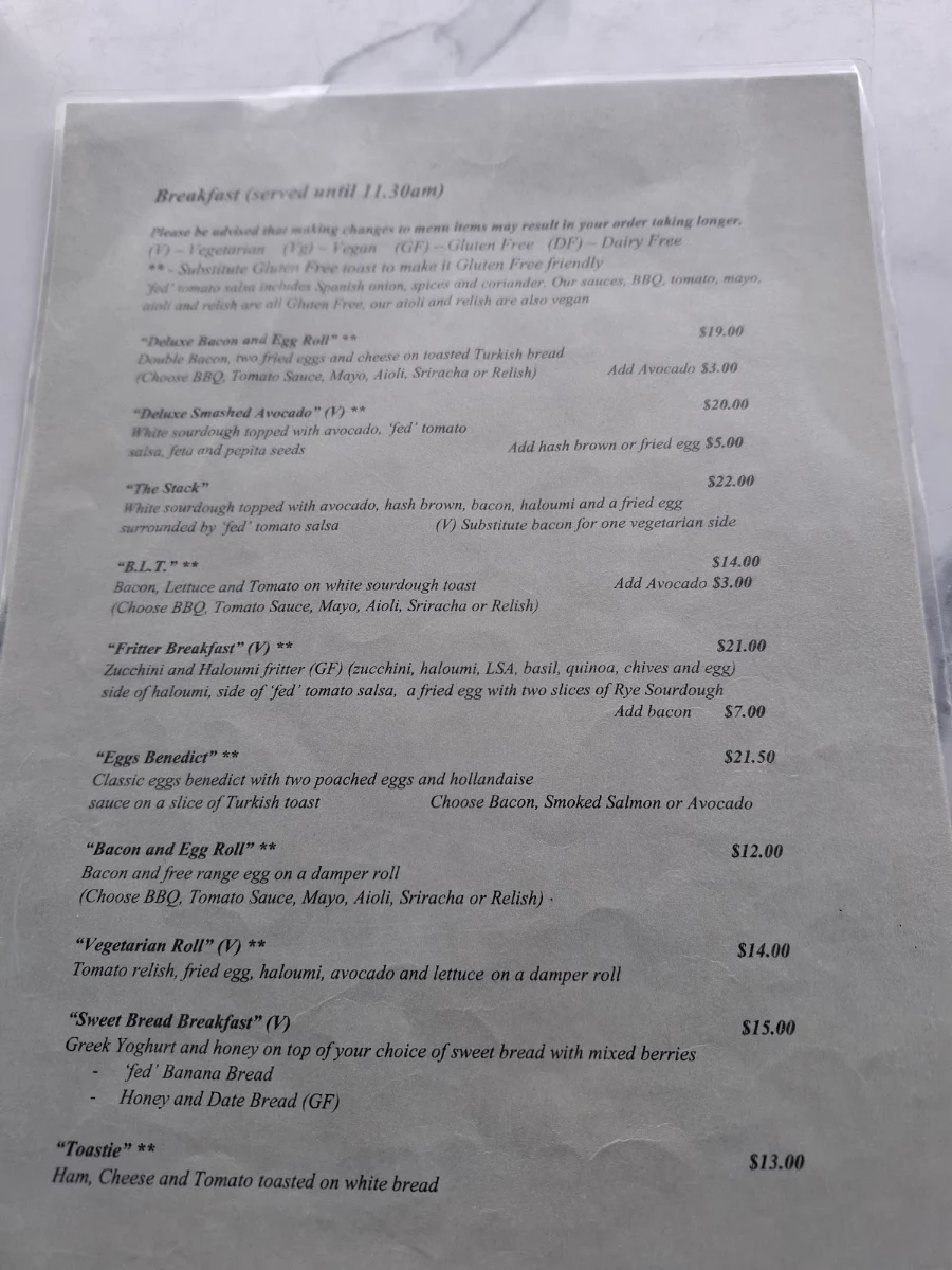 Menu, Fed Blue Mountains