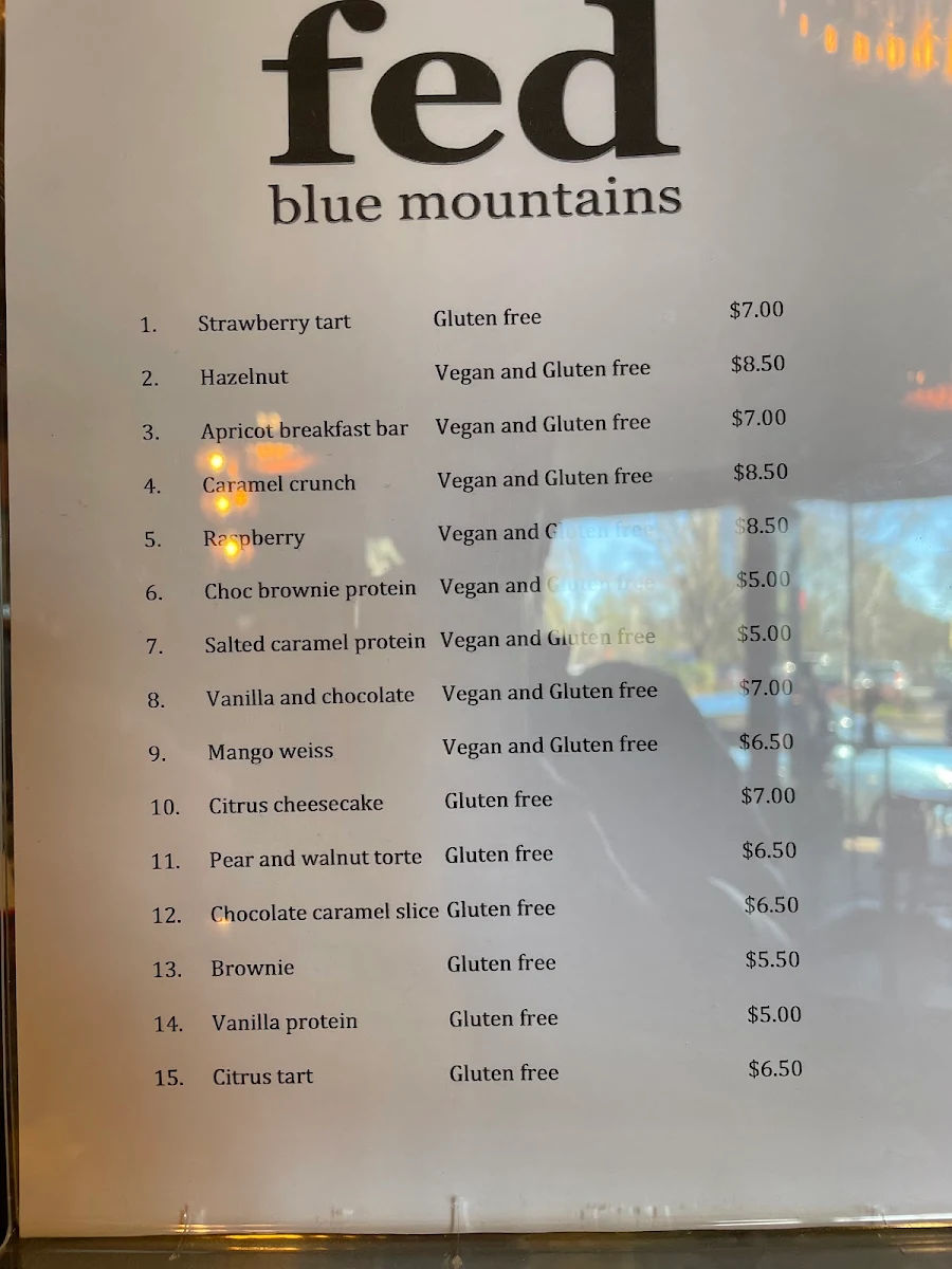 Menu, Fed Blue Mountains