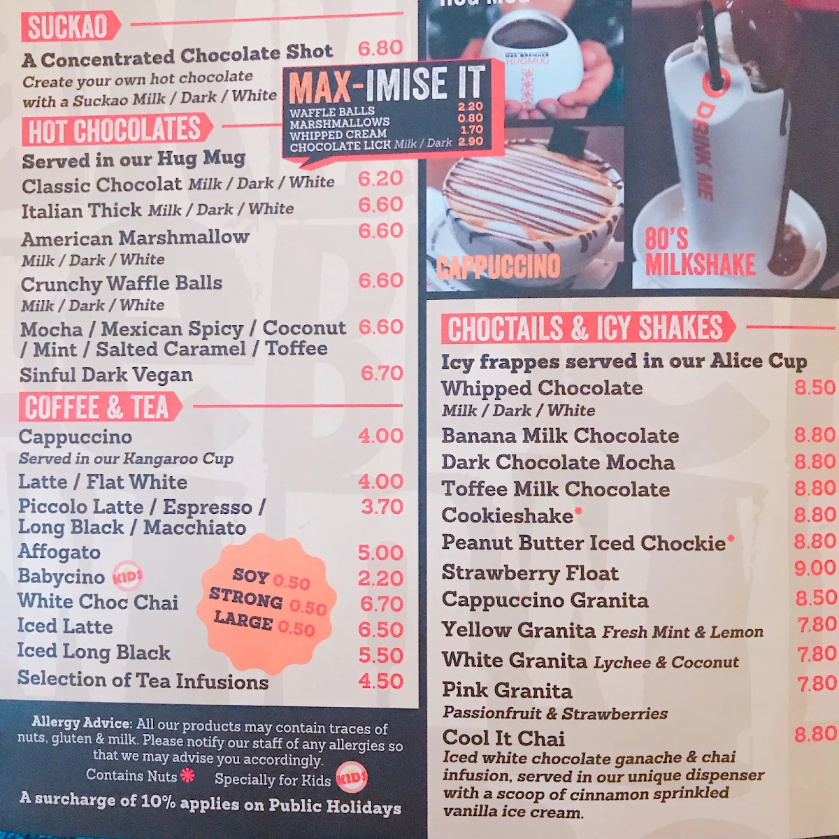 Menu, Max Brenner - Southbank