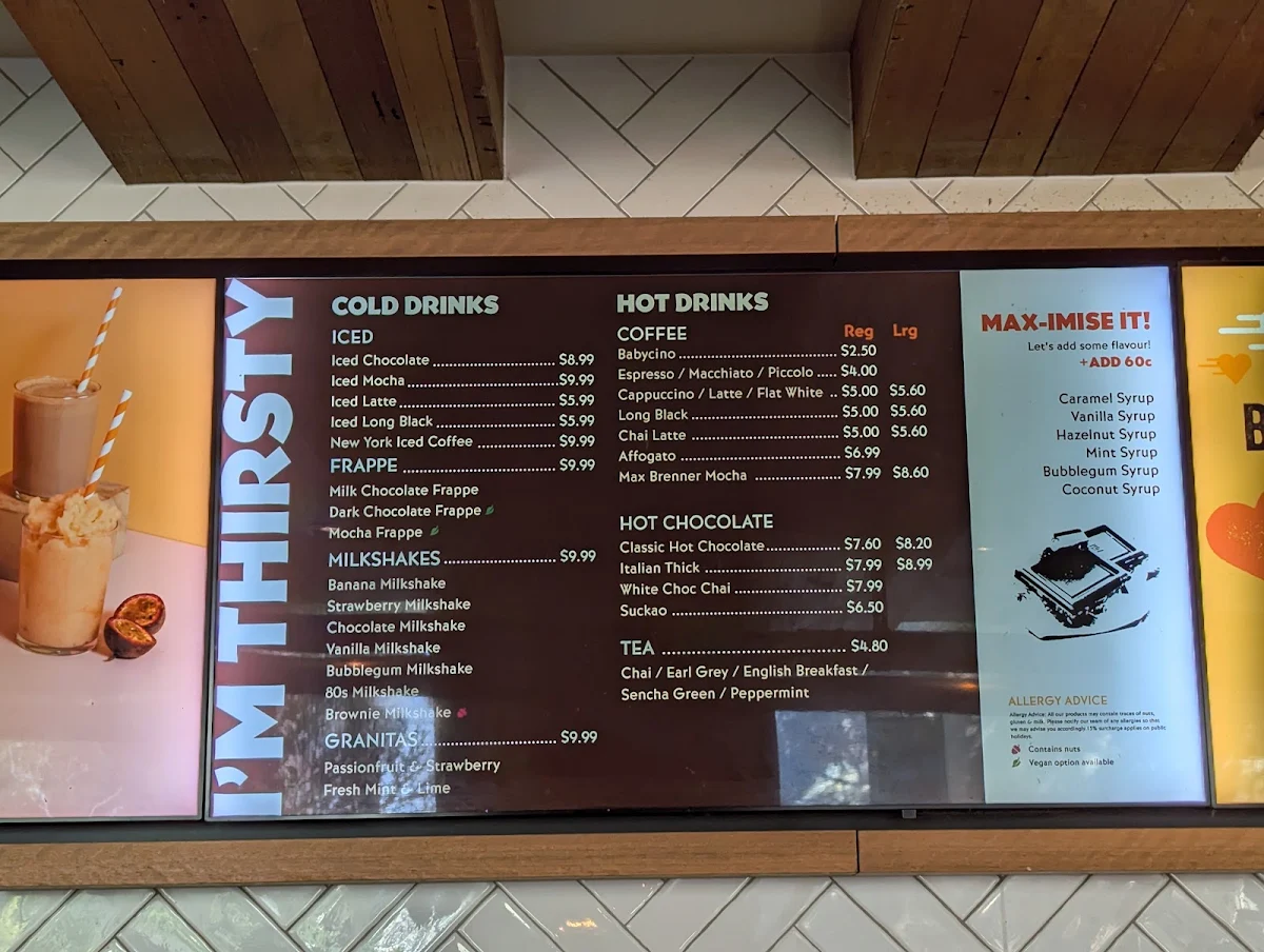 Menu, Max Brenner - Southbank