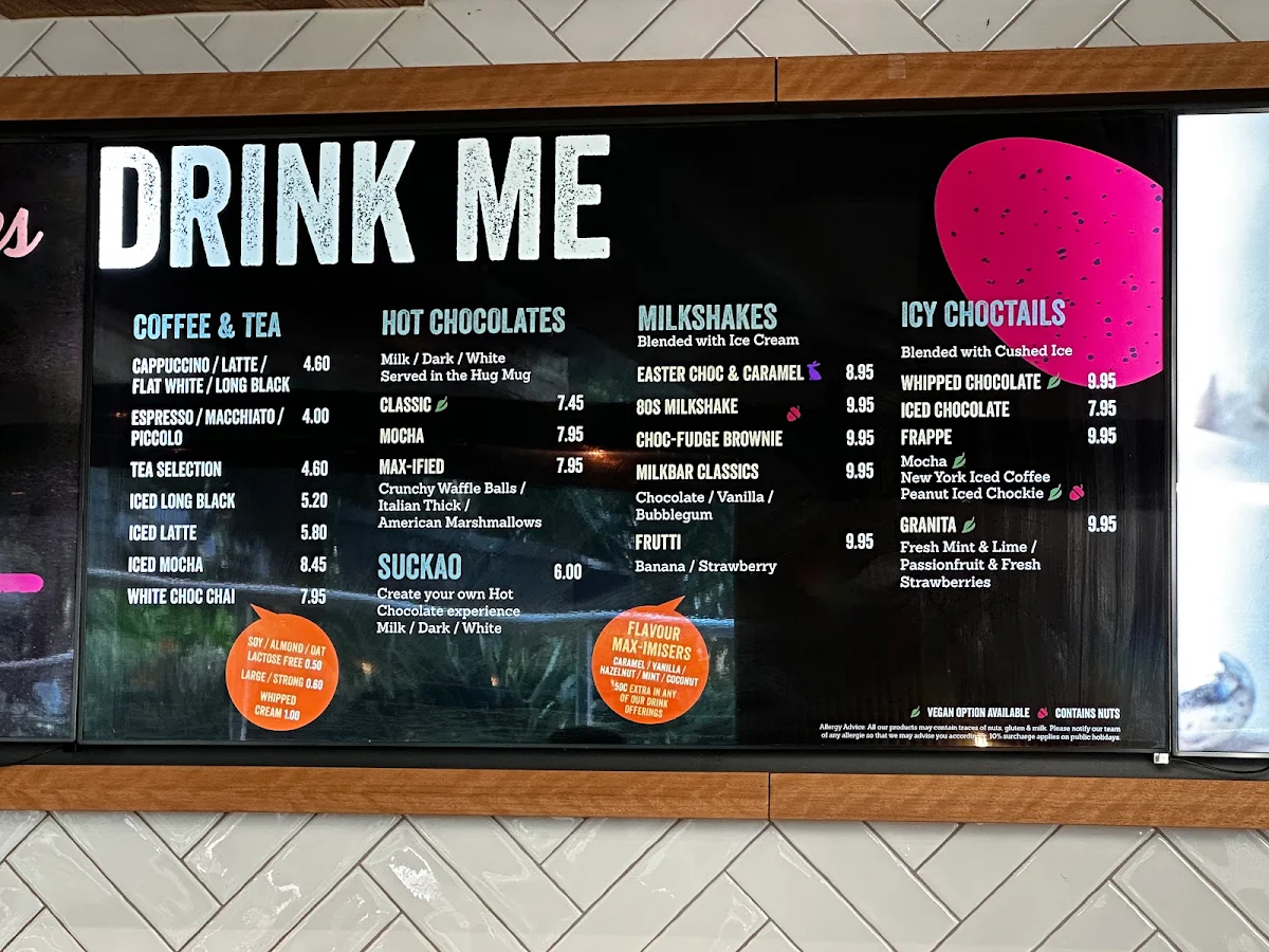 Menu, Max Brenner - Southbank
