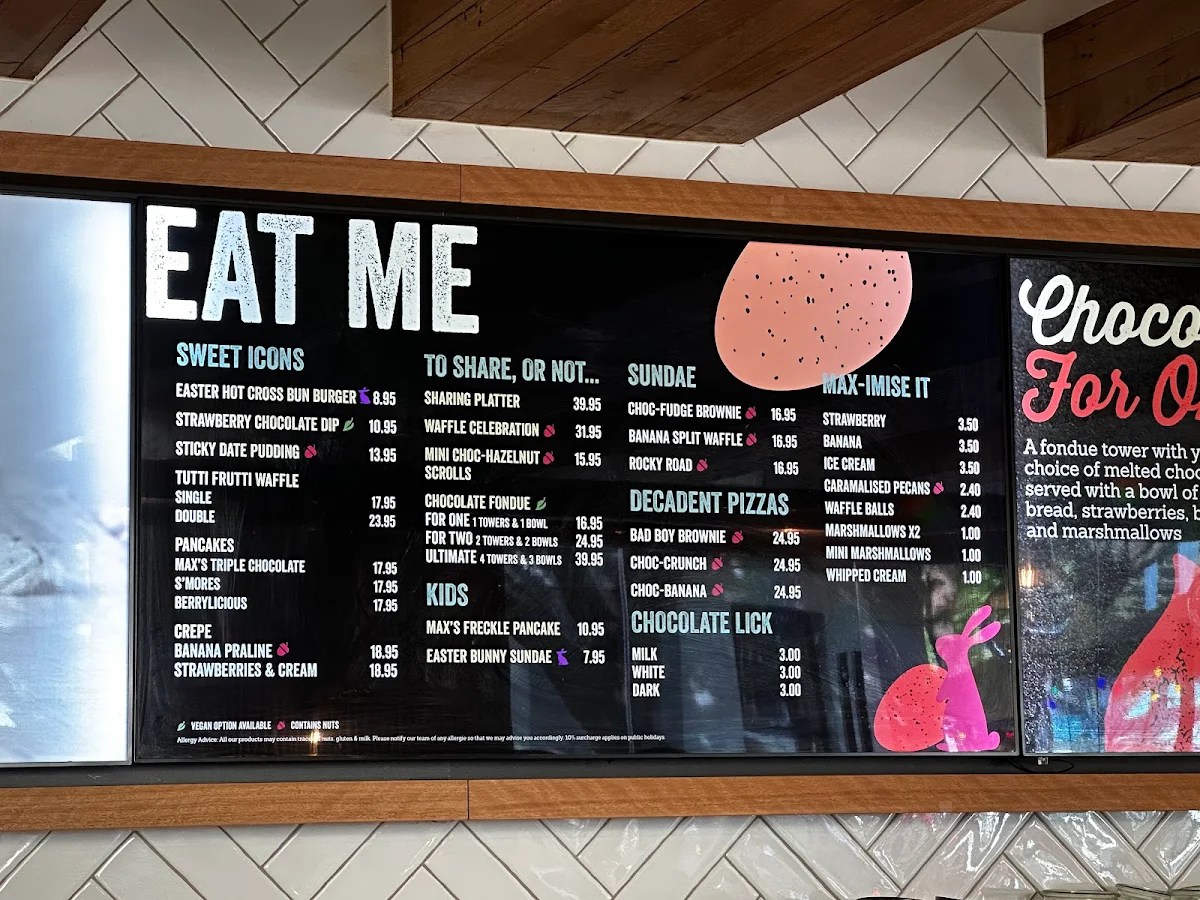 Menu, Max Brenner - Southbank