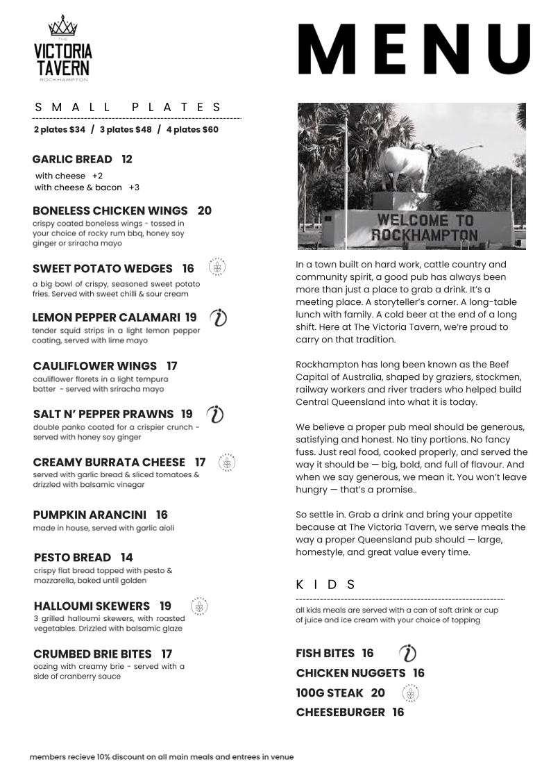 Menu, The Victoria Tavern