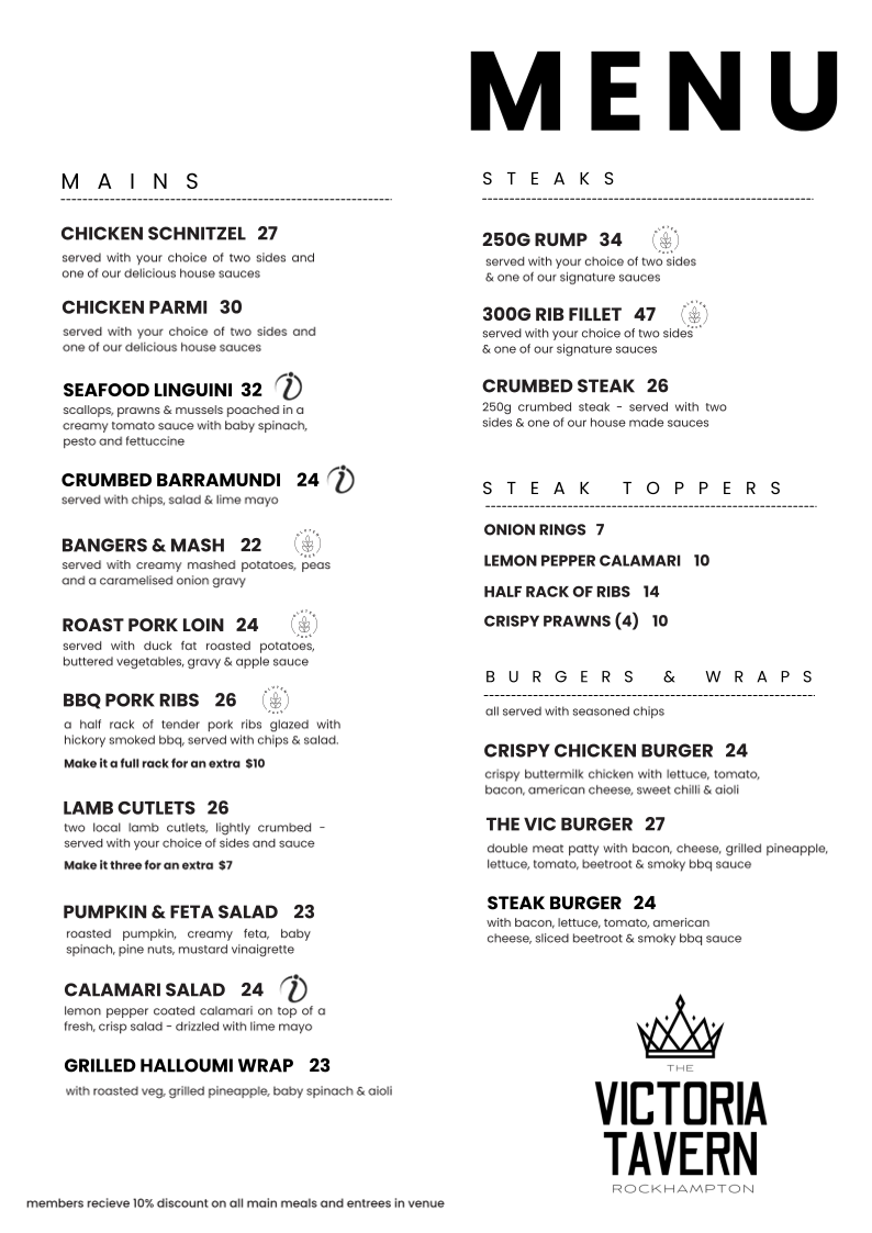 Menu, The Victoria Tavern
