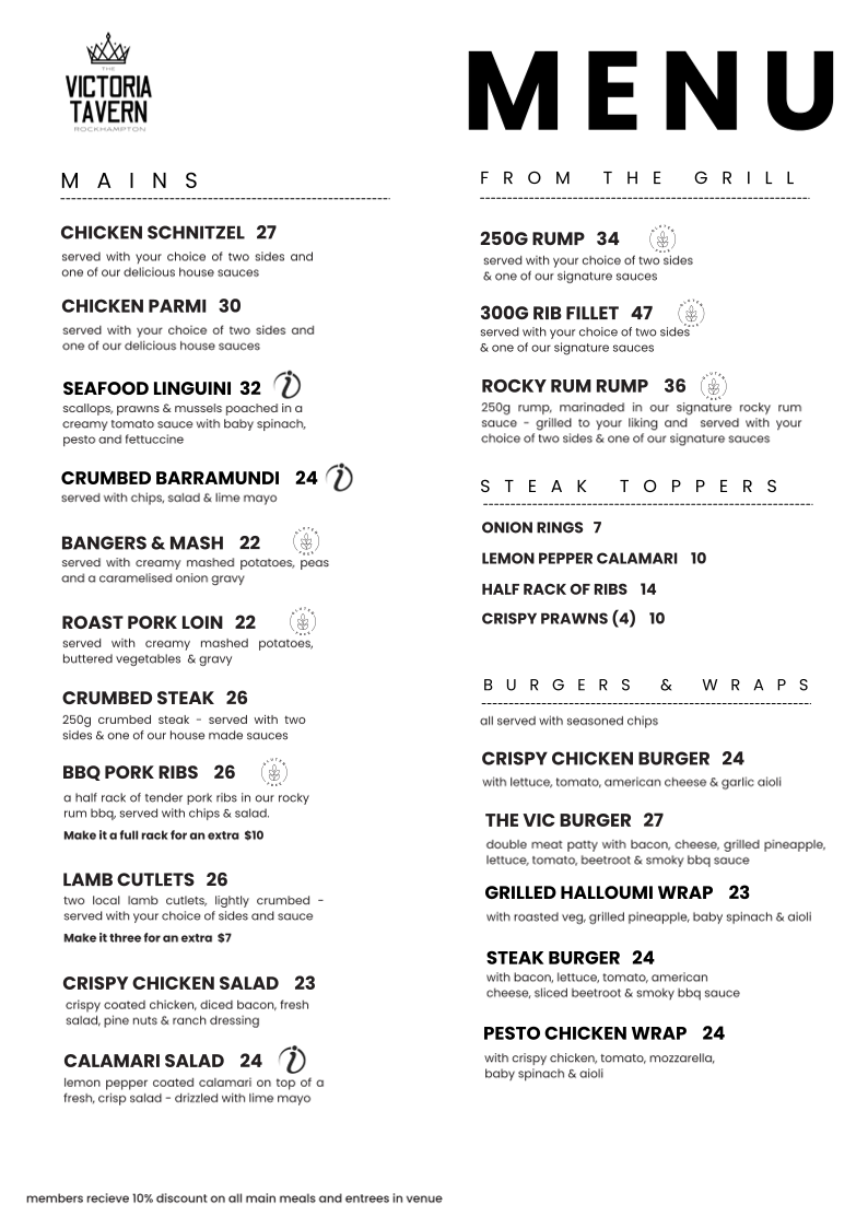 Menu, The Victoria Tavern