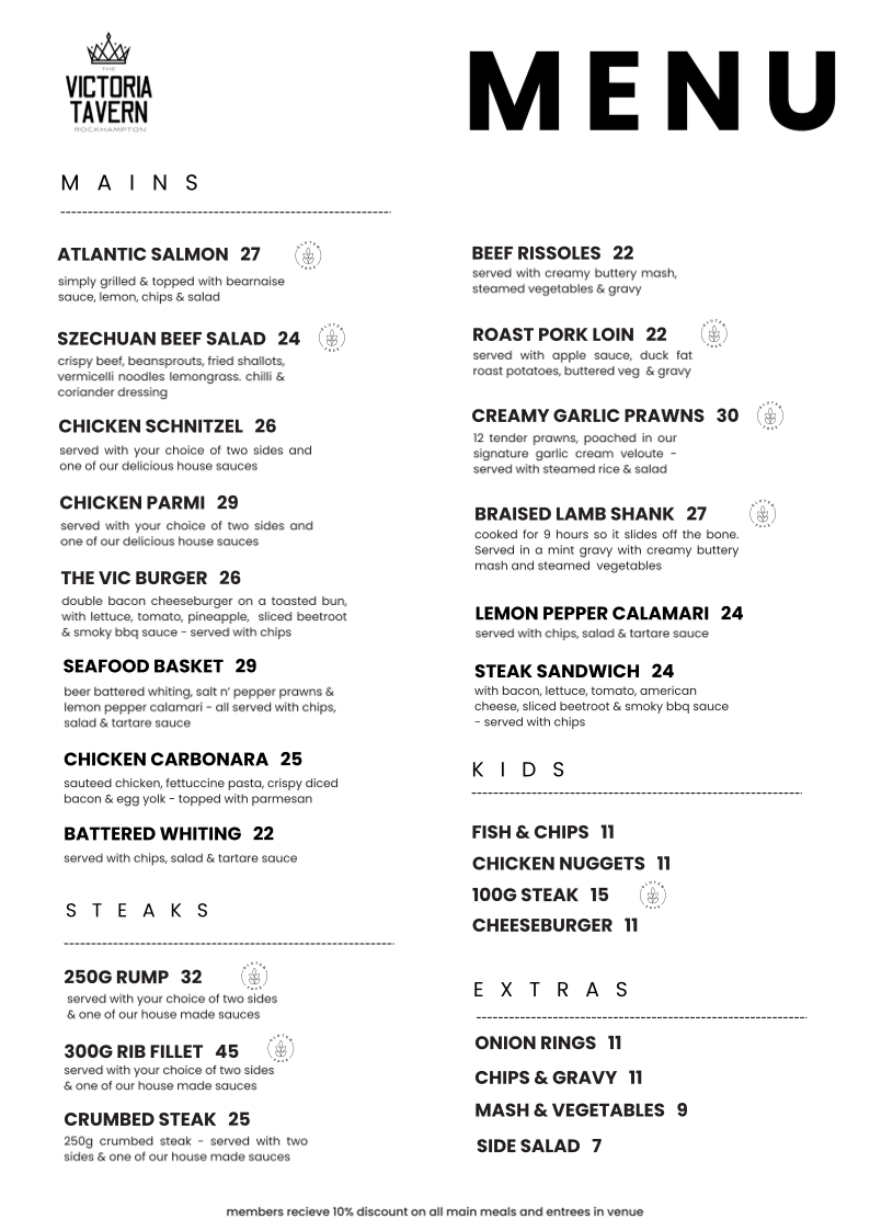 Menu, The Victoria Tavern
