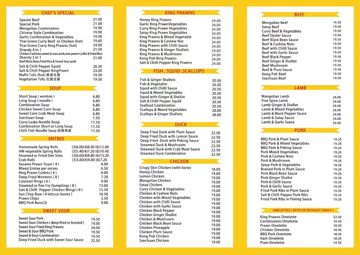 Menu, Yummy Plus Chinese North Point (next to cold rock ice cream)