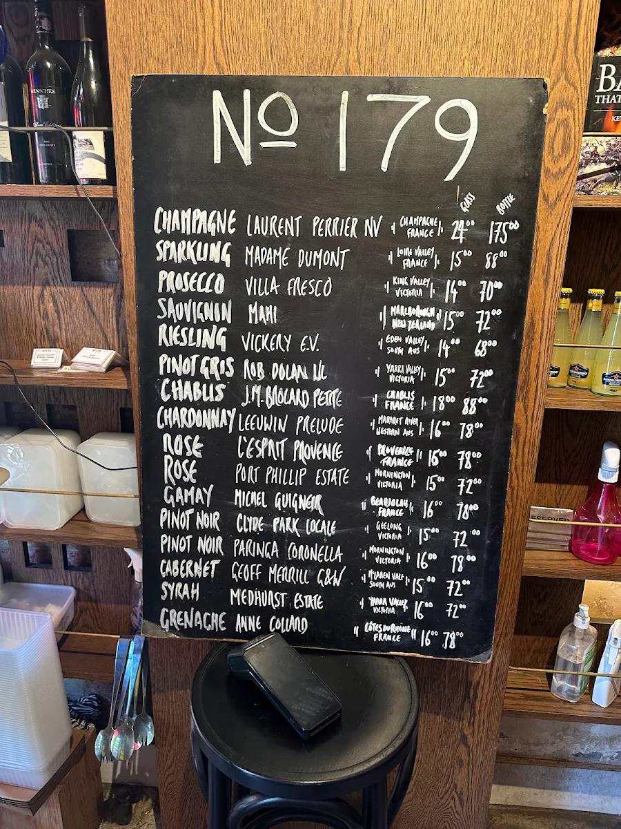 Menu, 179 Domain Food and Wine