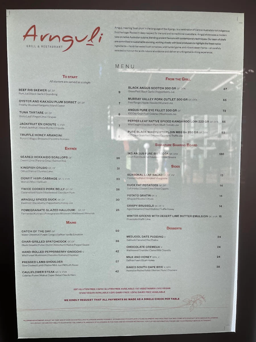 Menu, Arnguli Grill & Restaurant