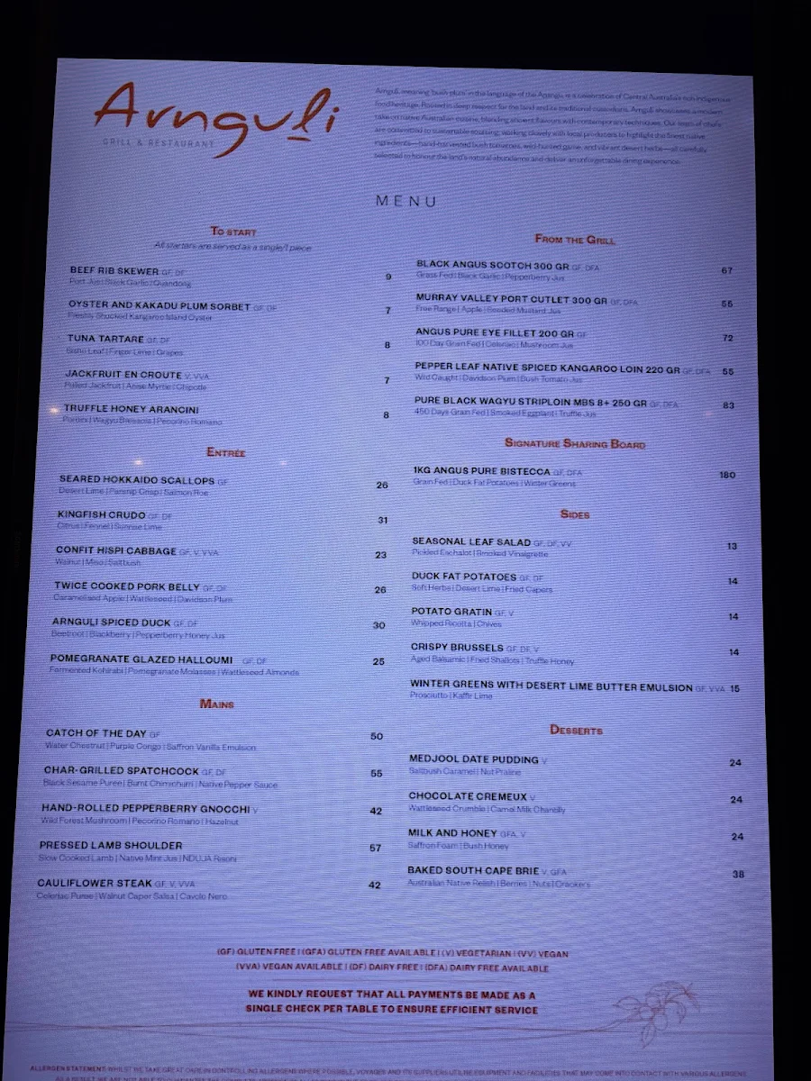 Menu, Arnguli Grill & Restaurant