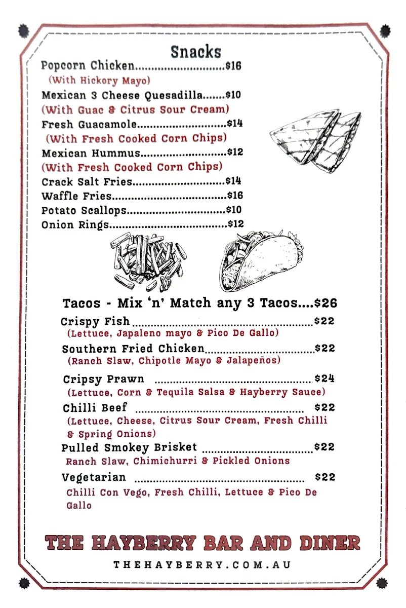Menu, The Hayberry Diner & Bar
