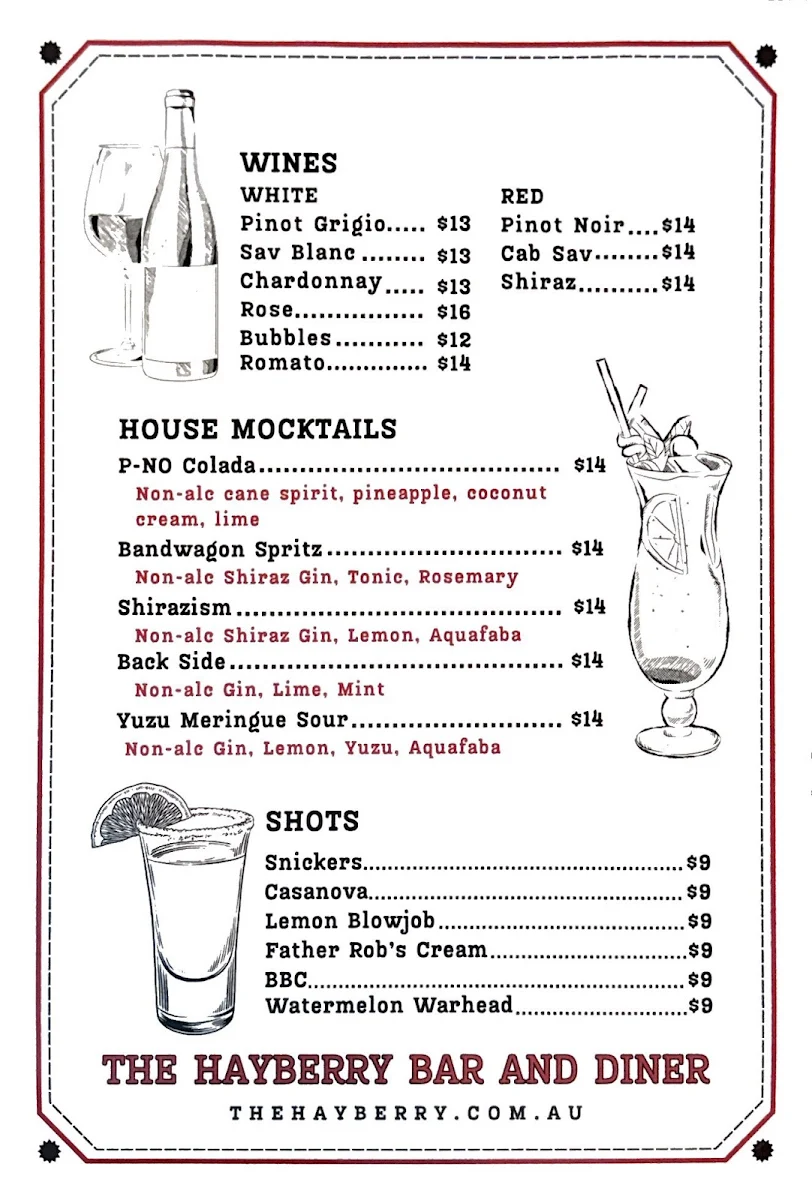 Menu, The Hayberry Diner & Bar