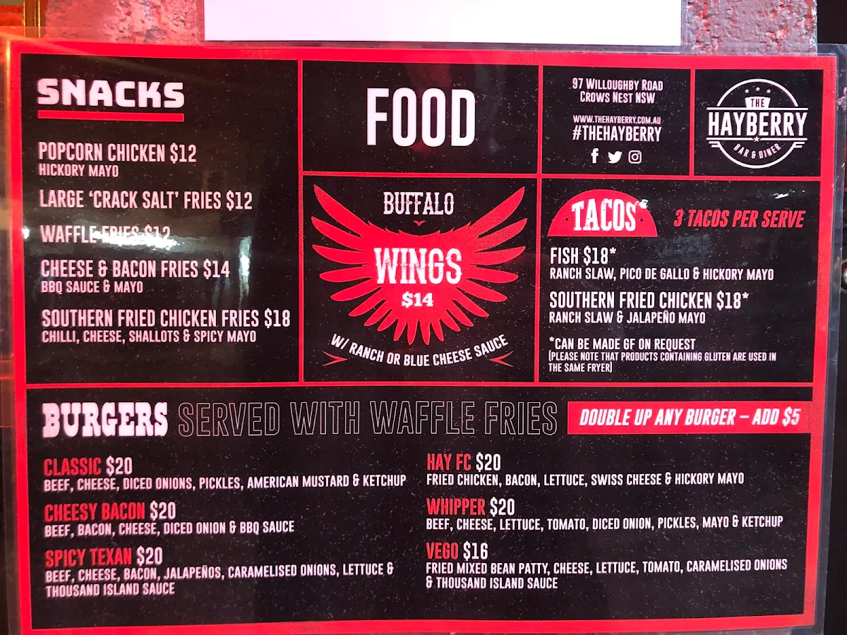 Menu, The Hayberry Diner & Bar
