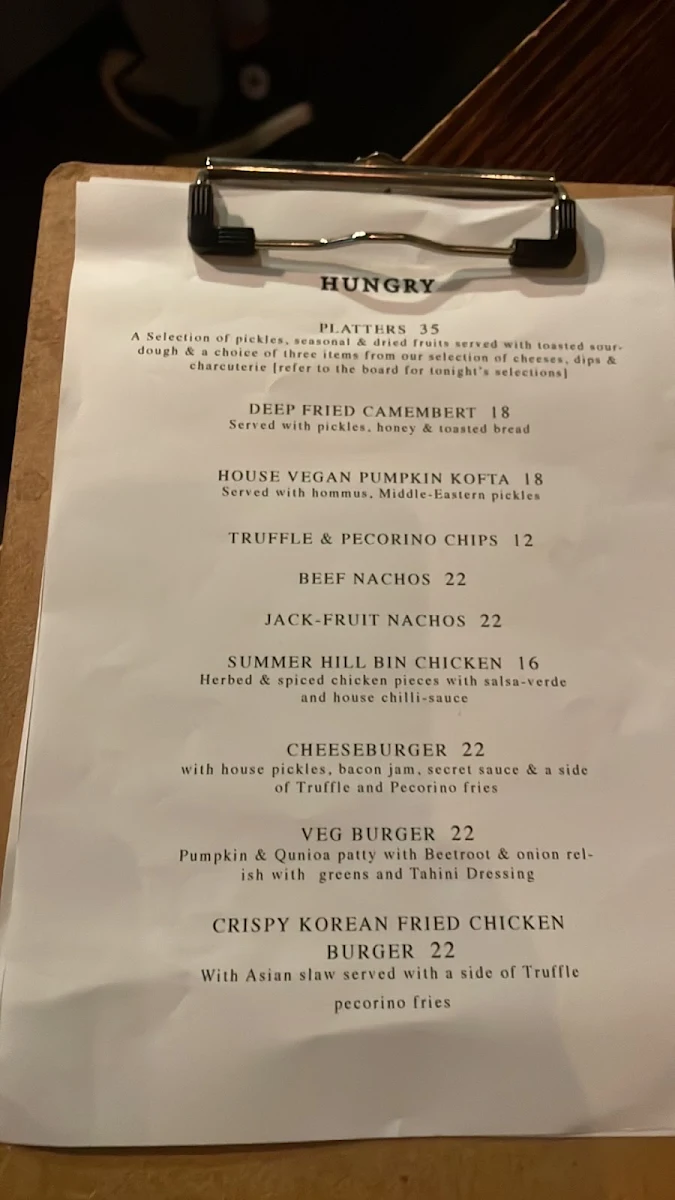 Menu, The Temperance Society