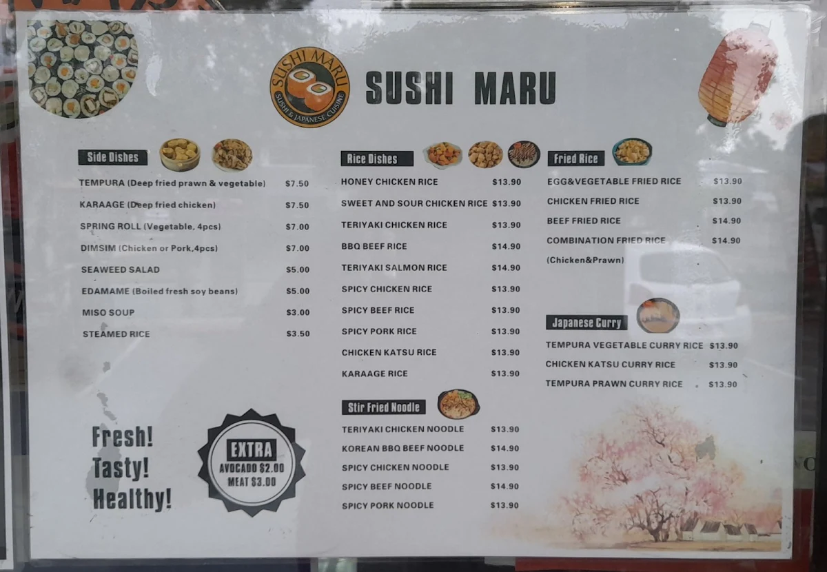 Menu, Sushi Maru GC