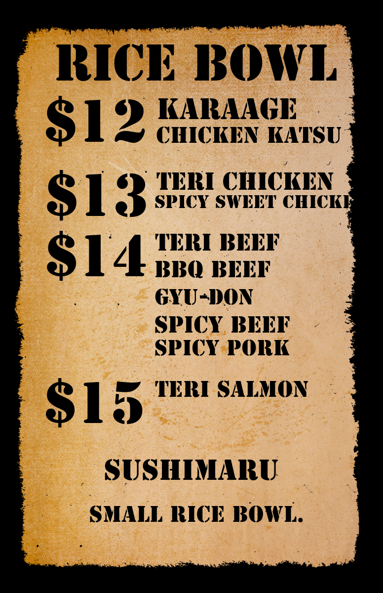 Menu, Sushi Maru GC
